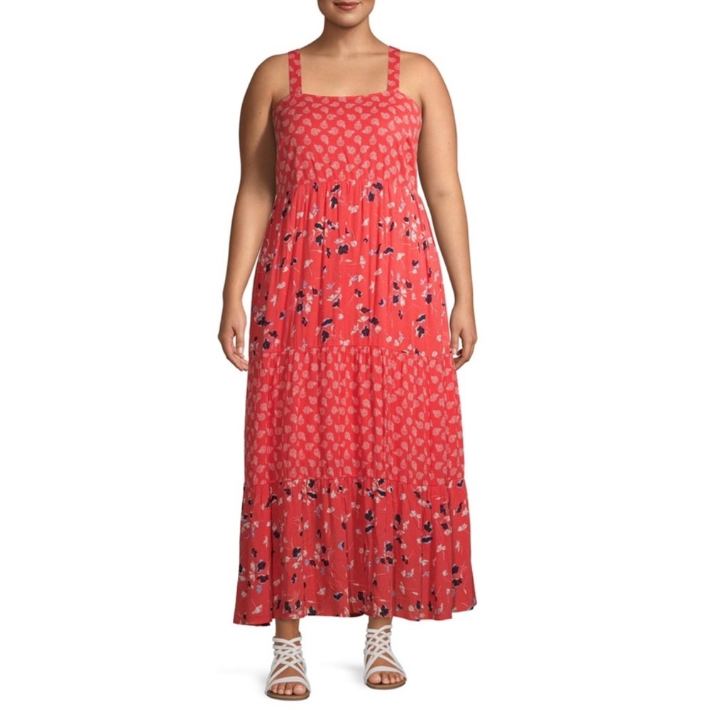 Terra & Sky Maxi Dress 0X 14 W Orange floral dress